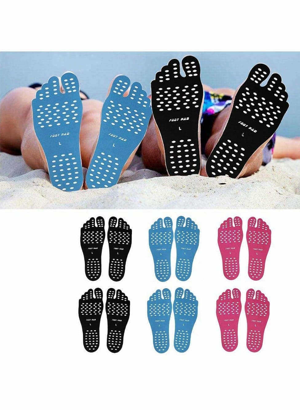 Beach Foot Pads Barefoot Adhesive Invisible Shoes Stick on Pad Stickers Soles Anti-Slip Waterproof Silicone Unisex Footing for Surfing Yoga Swimming 6 Pack