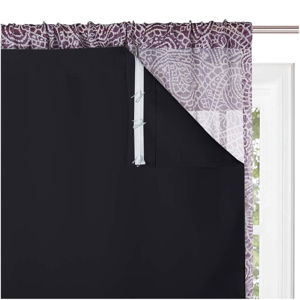 KGORGE 100 Blackout Curtains Liners Sunlight Block Insulated Window Drapery Liner Thermal Insulation Drapes Lining Easy Installation Bonus Hooks Included 2 Pieces 45 Wide by 77 Long Black