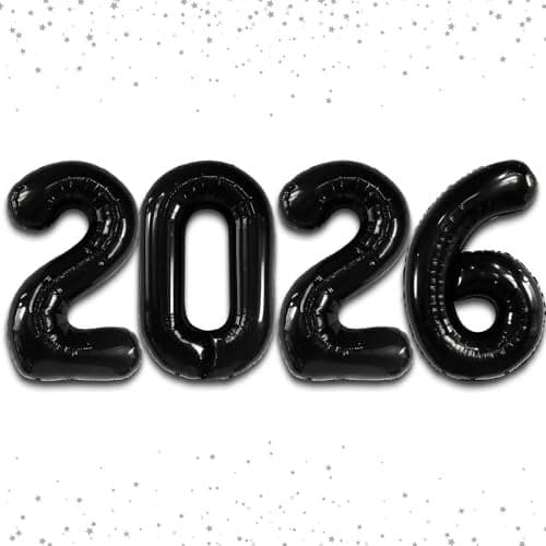 KatchOn Giant Black 2026 Balloons 42 Inch New Year Balloons 2026 Balloon Numbers Black Balloon for New Years Decorations 2026 NYE Decorations New Years Eve Party Supplies 2026
