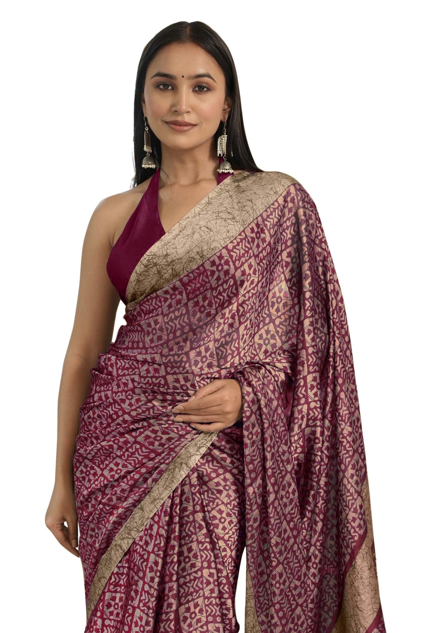 MIRCHI FASHION Chiffon Georgette Batik Printed Sarees for Women with Blouse Piece (40506-Wine, Beige)