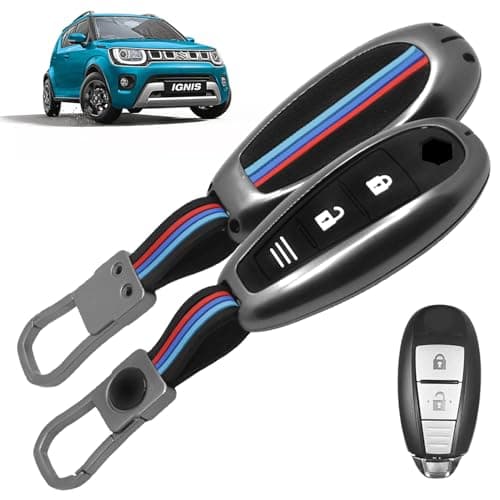Carzex Car Key Cover Compatible with Suzuki Swift, Dzire, WagonR, Baleno, Ertiga, Alto, Brezza, Ignis, Ciaz, Celerio – 2 Button Metal + Silicone Protective Shell (SUZUKI IGNIS 3 BUTTON)