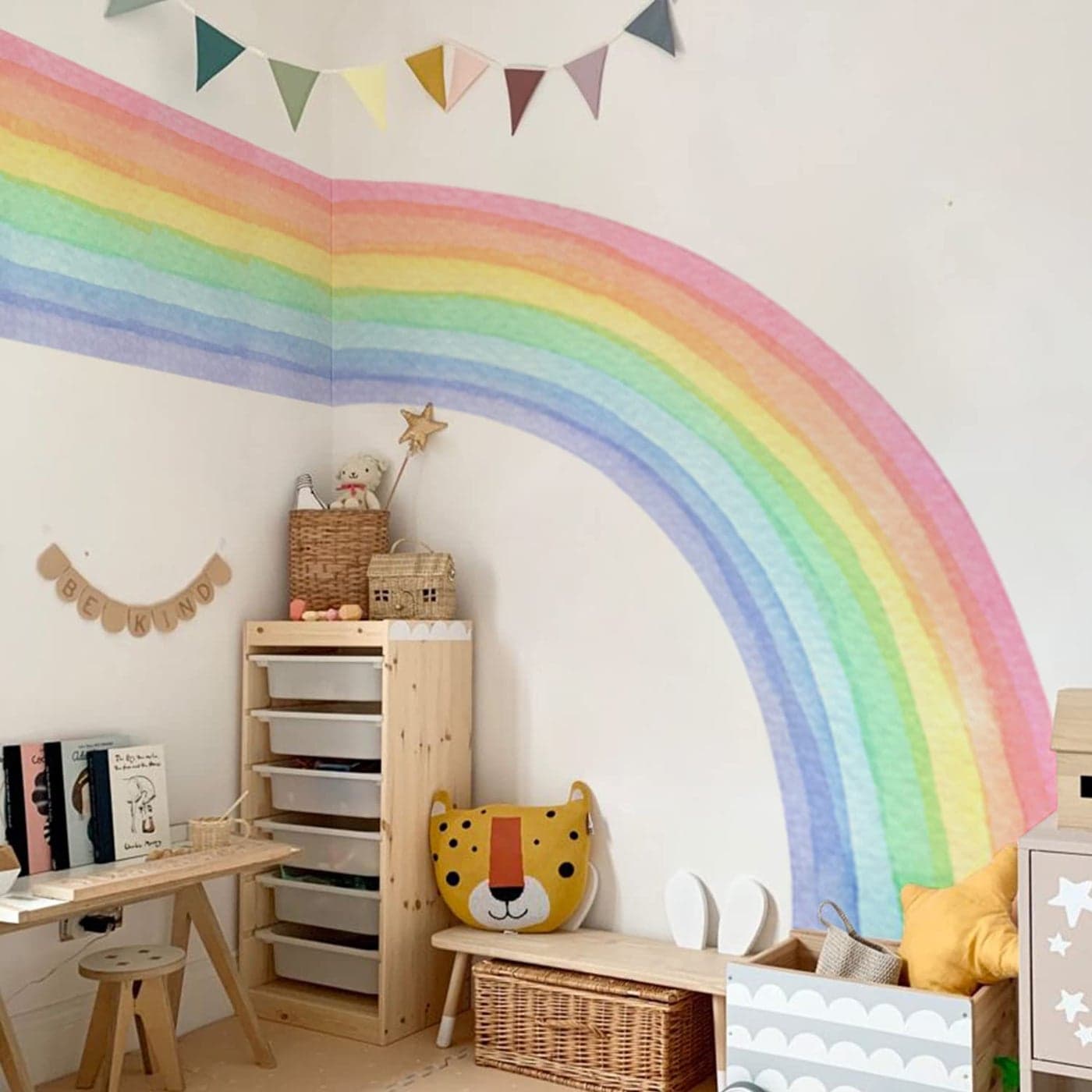 funlife Fabric Large Rainbow Stickers Peel and Stick Irregular Precut Half Watercolor Rainbow Wall Decals for Girls Bedroom Kids Nursery Room Playroom Rectangle Rainbow Wall Decals