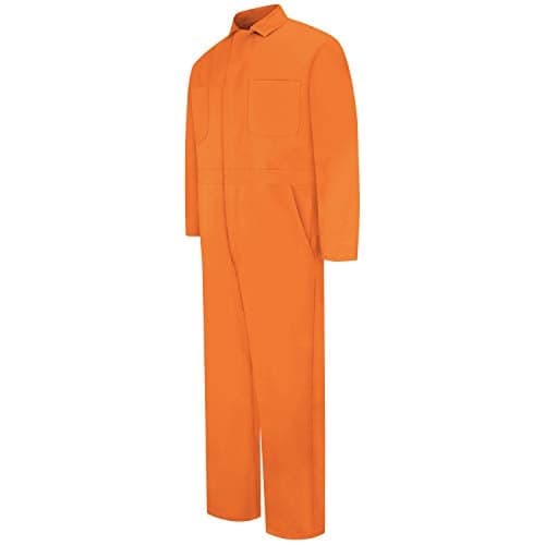 Red Kap Men's Snap Front Cotton Coverall, Oversized Fit, Long Sleeve, Orange, 38