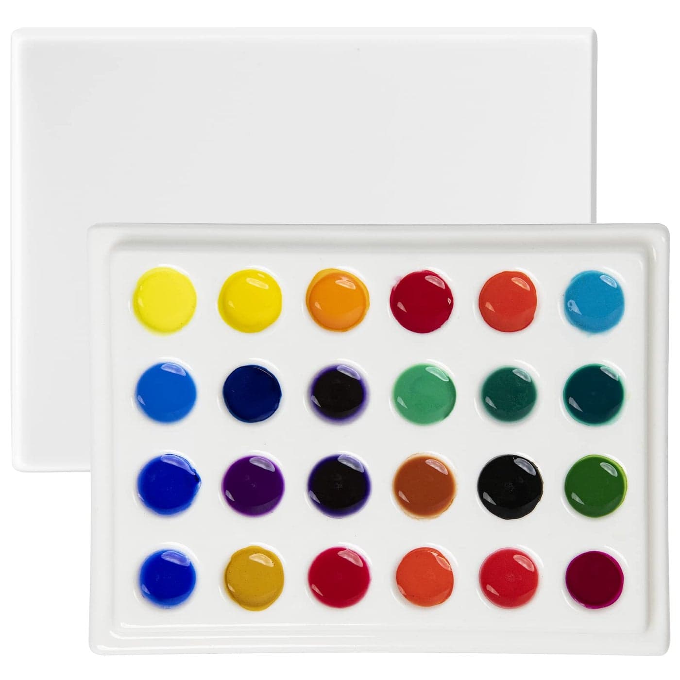 MEEDEN 24Well Ceramic Watercolor Paint Palette with Cover Porcelain Mixing Artist Palette 6 by 412 inch for Artist Watercolor Gouache Painting Coloring