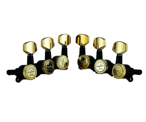 Guyker Guitar Locking Tuners (3L + 3R) - 1:18 Lock String Tuning Key Pegs Machine Head Replacement for ST TL SG LP Style Electric, Folk or Acoustic Guitars - Gold+Black