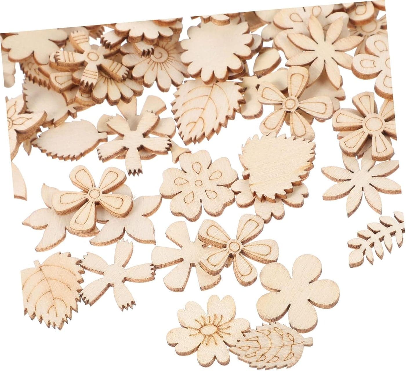 Cliths Pack of 30 Pcs DIY Wooden Flowers for Crafts, Unfinished Wood Cutouts for Painting, Fall Leaves Craft Shapes, Decorative Wooden Chips for DIY, Scrapbooking, and Home Decor