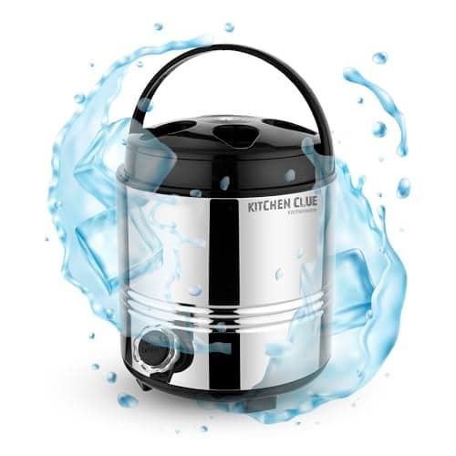 KITCHEN CLUE® Thermosteel Stainless Steel Water Jug I 5 Liter of Capacity I Silver Black Color I Aqua 6 Model I Highly Durable and Sturdy I Attractive Shape I Hot and Cold Water