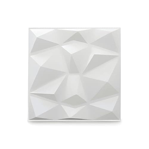 Kayra Decor 3D Wall Panel - USA Certified SGS Approved PVC Diamond Design, White Color 19.7" X 19.7" (Pack of 12) Covers 32.28 Sq Ft.