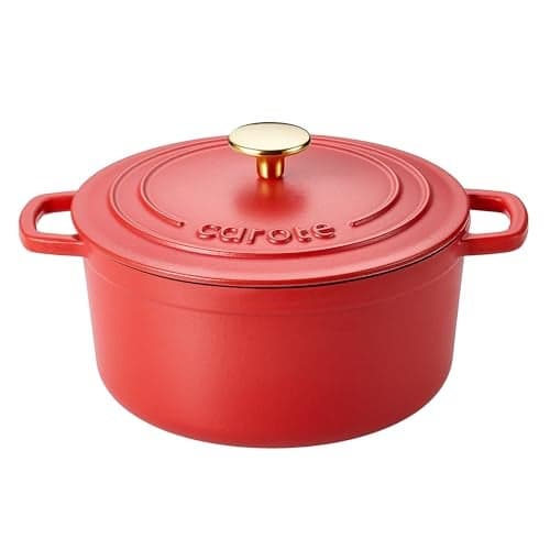 CAROTE Enameled Cast Iron Dutch Oven Pot with Lid, 4 QT Dutch Ovens, Heavy-Duty Cast Iron Pot for Sourdough Bread Baking, Braising, Stews, Roasting, Healthy & Non-Toxic, Dual Handles, All Stovetop Compatible, Oven Safe up to 500° F, Red