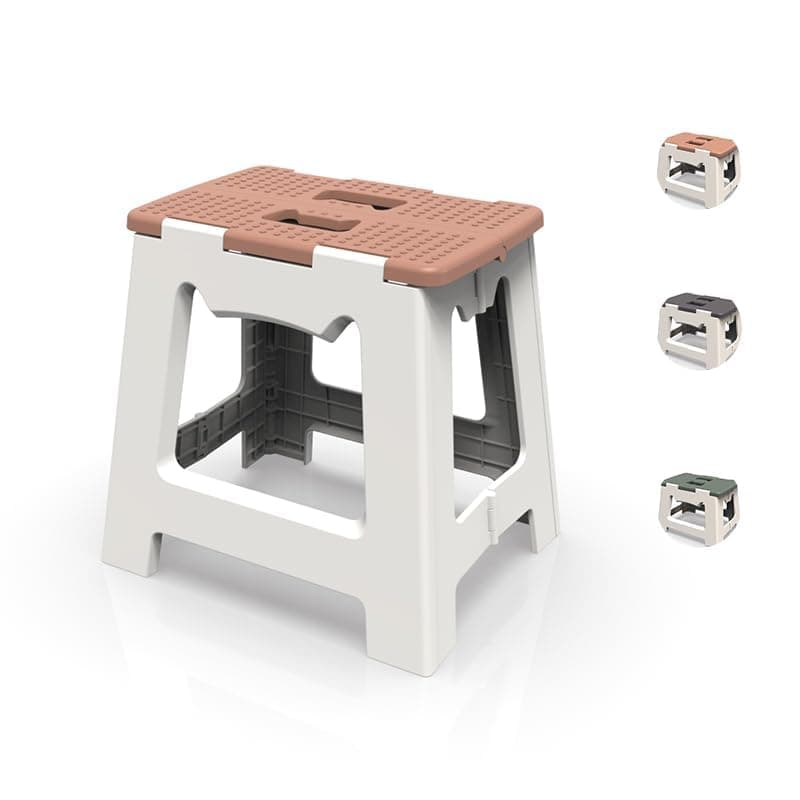 Seafrrzios NonSlip Folding Step Stools with HandleFoot Stool with 9 Inch Height Holds Up to 300 lbs Lightweight Plastic Foldable Step Stool Brown