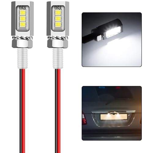 NIULPFZTK LED License Plate LightLicense Tag Screw Bolt Lamp12V White LED Bulb WaterproofRainproof IP68 Aluminium Light Holder Legal for Car Motorcycle Truck RV ATV Bike 2PCS Silvery