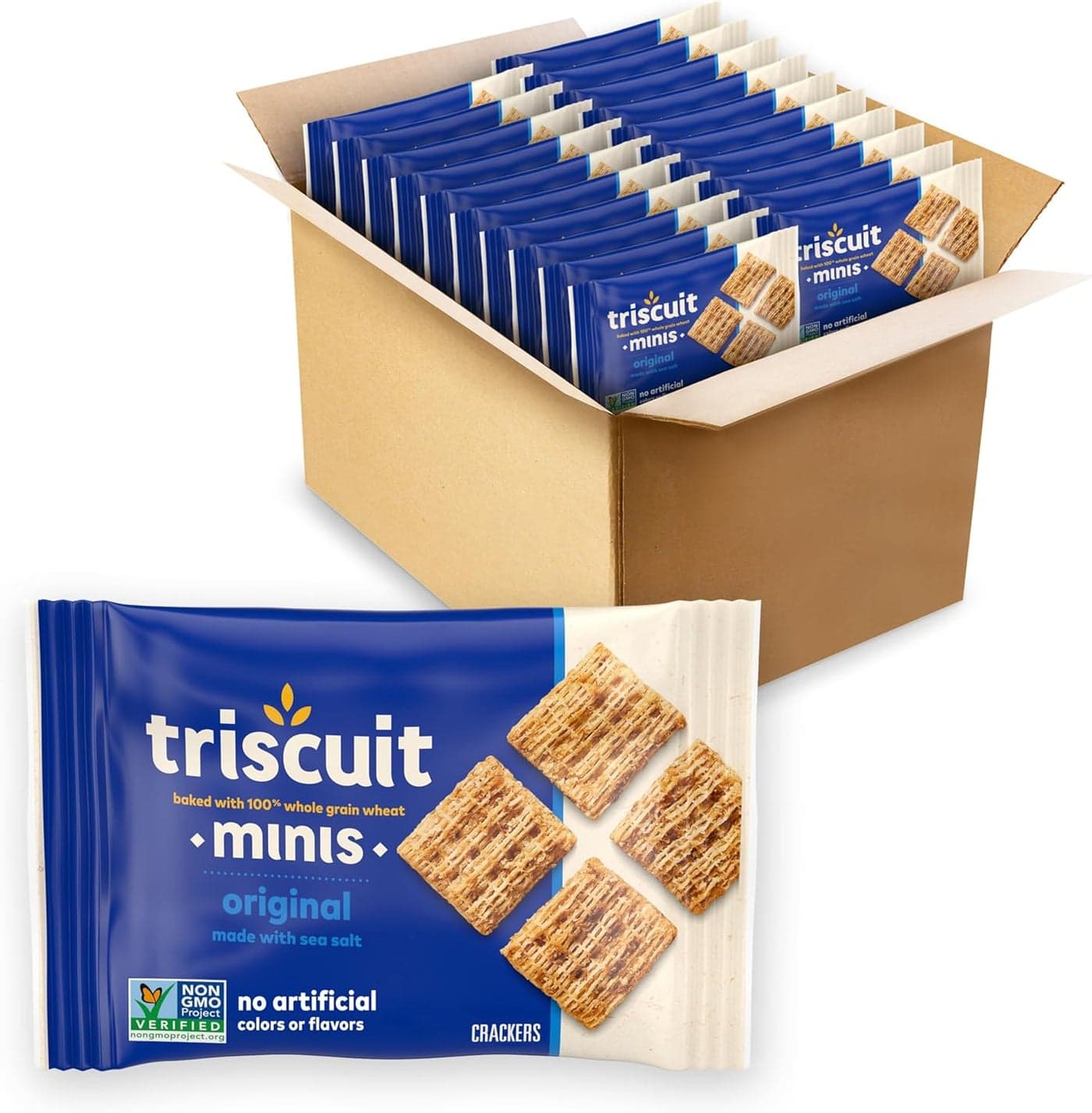 Triscuit Minis Original Whole Grain Wheat Crackers - Vegan Snack Packs, 20 Count