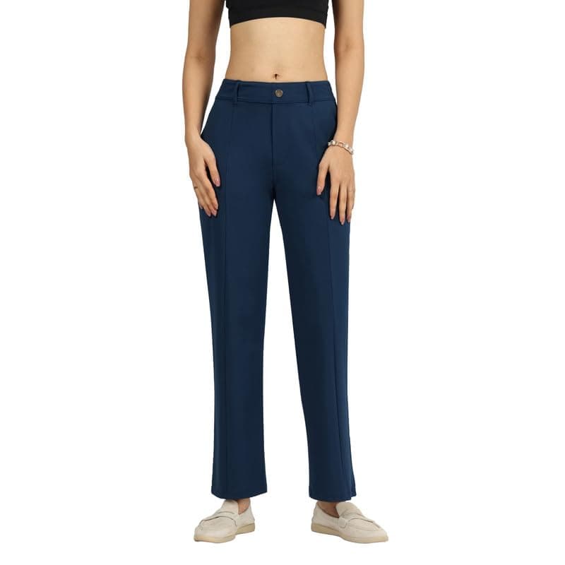 BlissClub Ultimate Straight Tailored Trosuers | CloudSoftTM | Gold Button | Belt Loops | Stylish Pintucks | Mock Fly | 2 Pockets | 4-Way Stretch