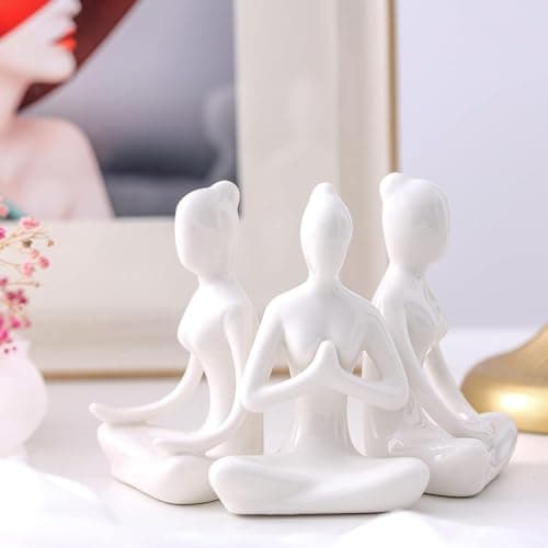 Judee Meditation Buddha Statue Decor - Handcrafted Sitting Yoga Men Sculpture Figurine - Spiritual Decor for Wedding, Birthday, Garden, Office (3pcs), White