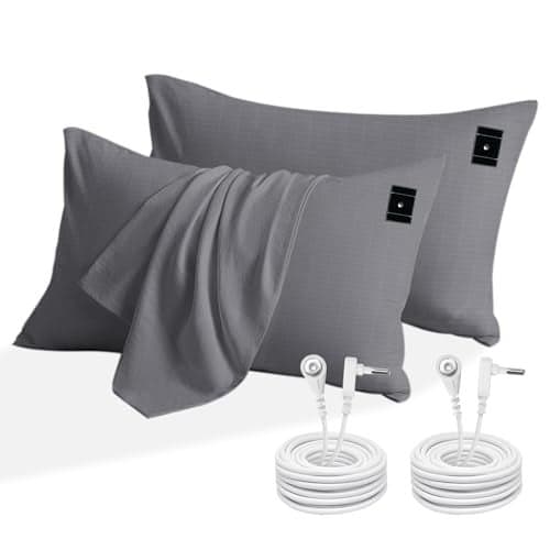 2PCS 2030Grounding Pillowcase with Grounding Cord Soft and Comfortable Cotton Grounding Pillow Cover Reduce Inflammation Sleep Therapy Conductive Pillowcases Gray