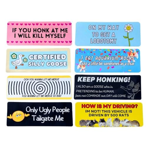 YJ PREMIUMS 10PC Funny Car Bumper Stickers | Waterproof Auto Bumpers Sticker Decals for Cars Fun Cute Joke Hilarious Gag Humor Im Sorry Let Me Merge Honk Certified Silly Goose for Adults Gifts