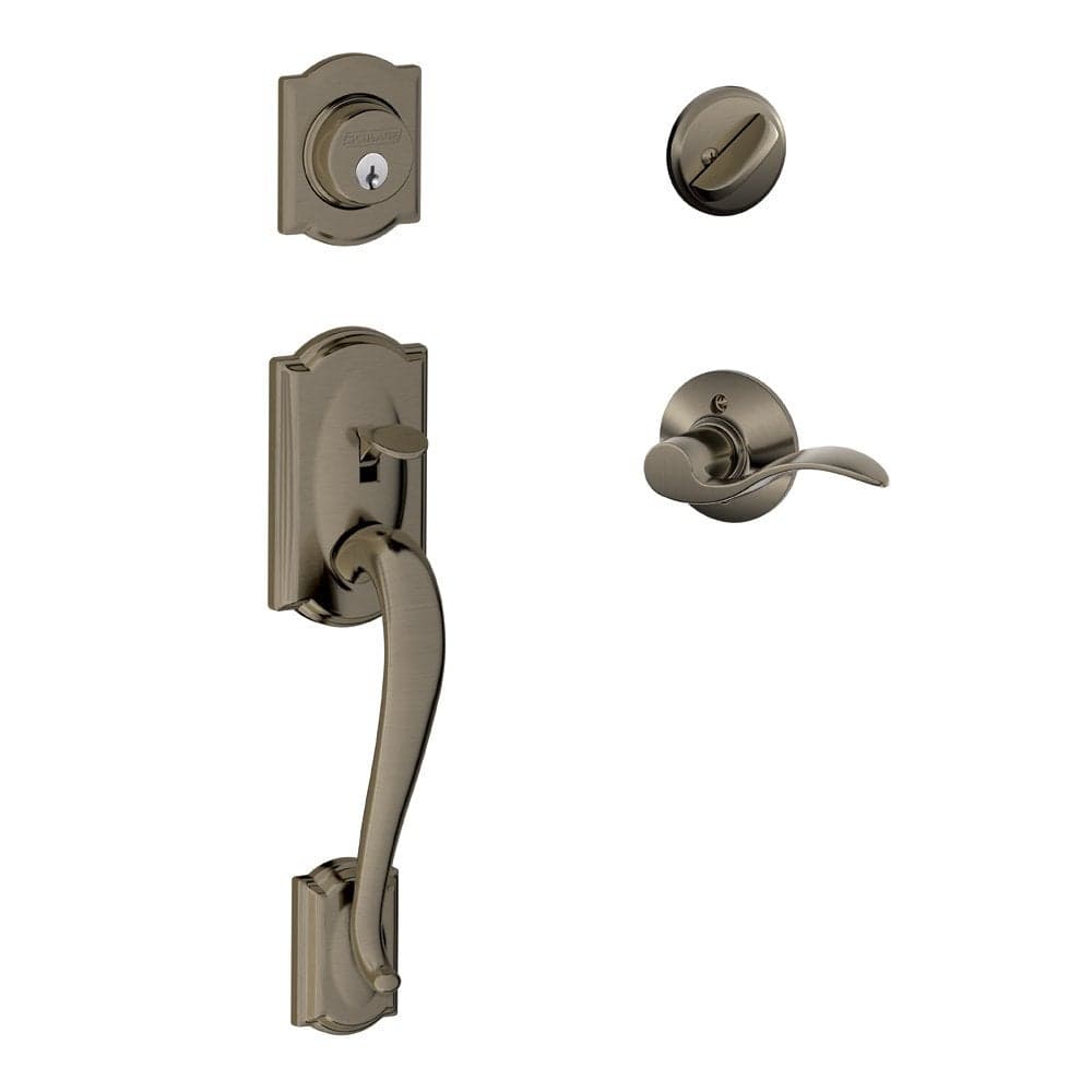 SCHLAGE Camelot Single Cylinder Handleset and Left Hand Accent Lever Antique Pewter F60 CAM 620 Acc LH