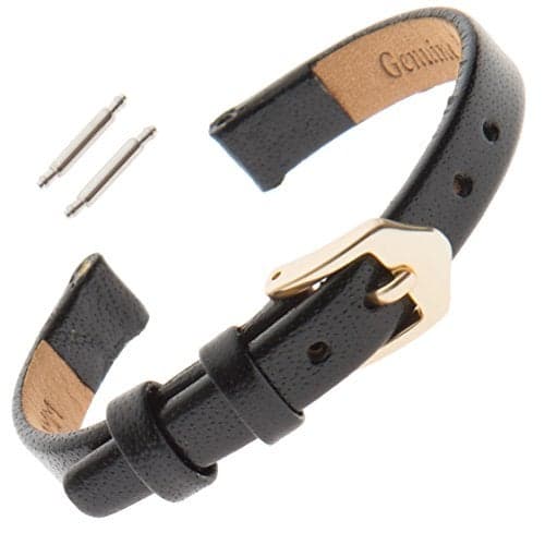 Gilden 6-14mm Narrow Flat Polished Leather Ladies Watch Band F66-0108 (8mm, Standard, Black, Gold-Tone Buckle)