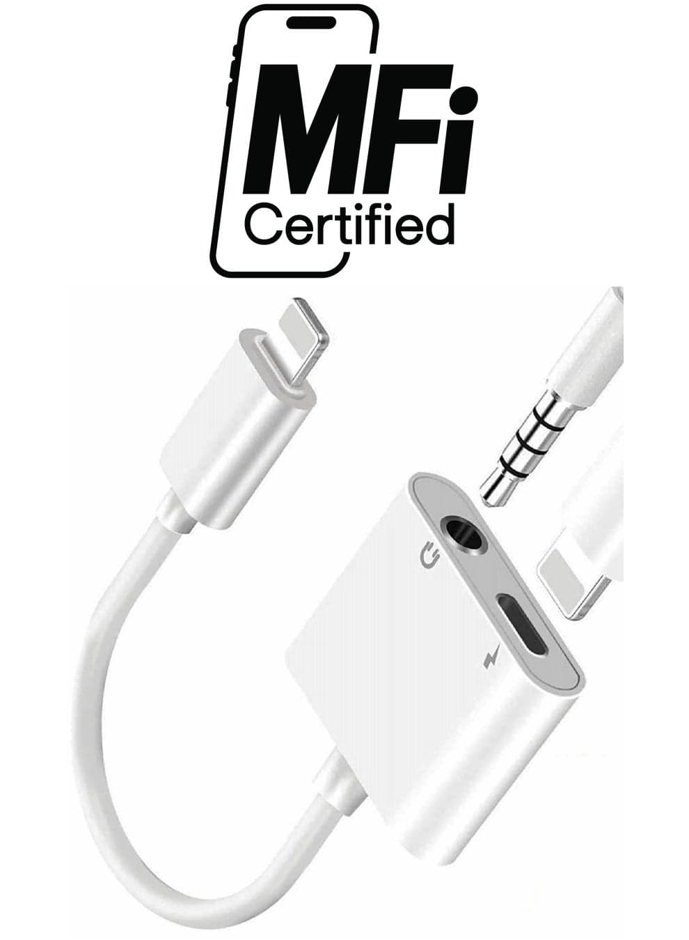 Headphone Adapter, Suitable For Iphone, 2 In 1 Charger + Auxiliary Audio Splitter Support Charging + Music Control (White)