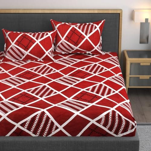 AMEYAA Elastic Fitted Warm Flannel Bedsheet King Size Warm Velvet Bedsheet for Winter Double Bed | 2 Pillow Covers, Size - 72 x 78 Inches