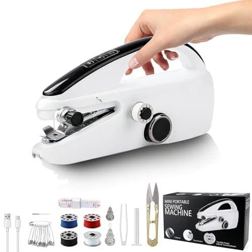 Handheld Sewing Machine Mini Hand Held Sewing Machine for Beginners Hand Sewing Machine for Clothes Fabrics Repair Home DIY Portable Hand Hemming Stitching Machine