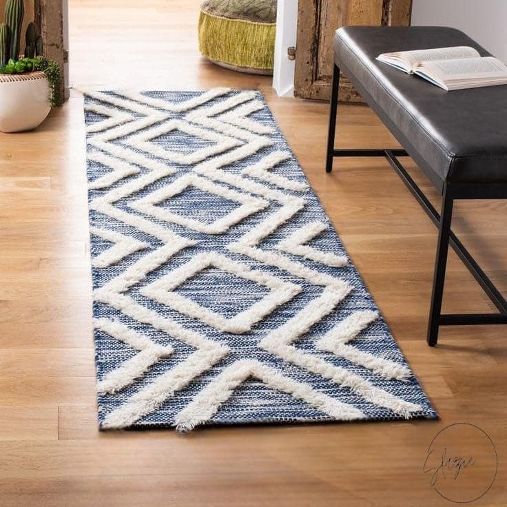 Slazie Cotton Soft Multi-Purpose Floor Rug for Bedroom Living Room|Kitchen Runner|Bedside Runner |Bed Runner|Reversible|2x5 Feet| (Blue TU)