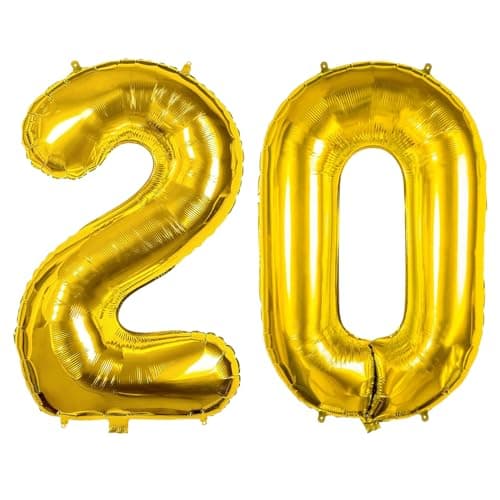 40 Inch Number Balloons 20 Gold Big Giant Jumbo Number Foil Mylar Balloons for 20th Birthday Party Supplies Anniversary Events Decorations Gold20