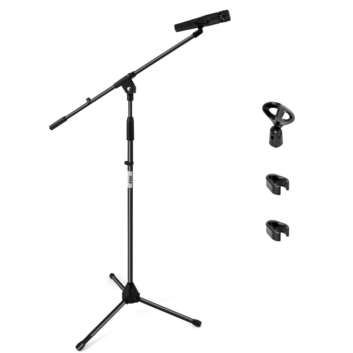 Pyle Foldable Tripod Microphone Stand Universal Mic Mount and Height Adjustable from 375 to 650 Inch High w Extending Telescoping Boom Arm Up to 280 Knob Tension Lock Mechanism PMKS3