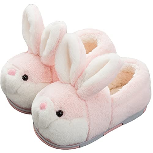 YILANLAN Women's Cute Bunny Animals Slippers Interesting Comfortable Furry Soft Plush Winter Season Home Slippers (5/5.5, Pink, 5)