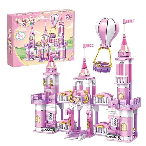 JIMUJIA Princess Castle Girls Building Blocks Toys 541 Pieces Multi Shaped Castle Hot Air Balloon Toys for Girls Construction Bricks Christmas Birthday Gift for Kids Age 6-12 and Up