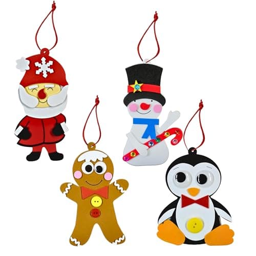 4Es Novelty Foam Christmas Character Ornament Crafts for Kids 12 Pack Santa Gingerbread Man Snowman Penguin Christmas Crafts for Kids Toddlers 48 312 DIY Ornament Craft Kit Bulk