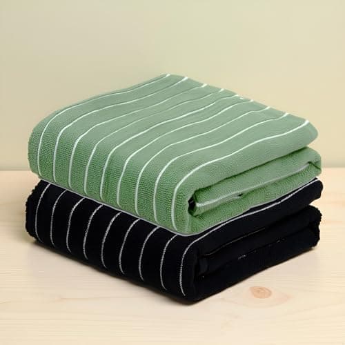 Thirsty Towel by Doctor Towels, Premium Cotton Bath Towel, Super Soft Terry Towels, Quick Dry Towels for Bath Large Size, Nova Stripe Bath Towels for Men and Women (Pack of 2 - Black, Green)