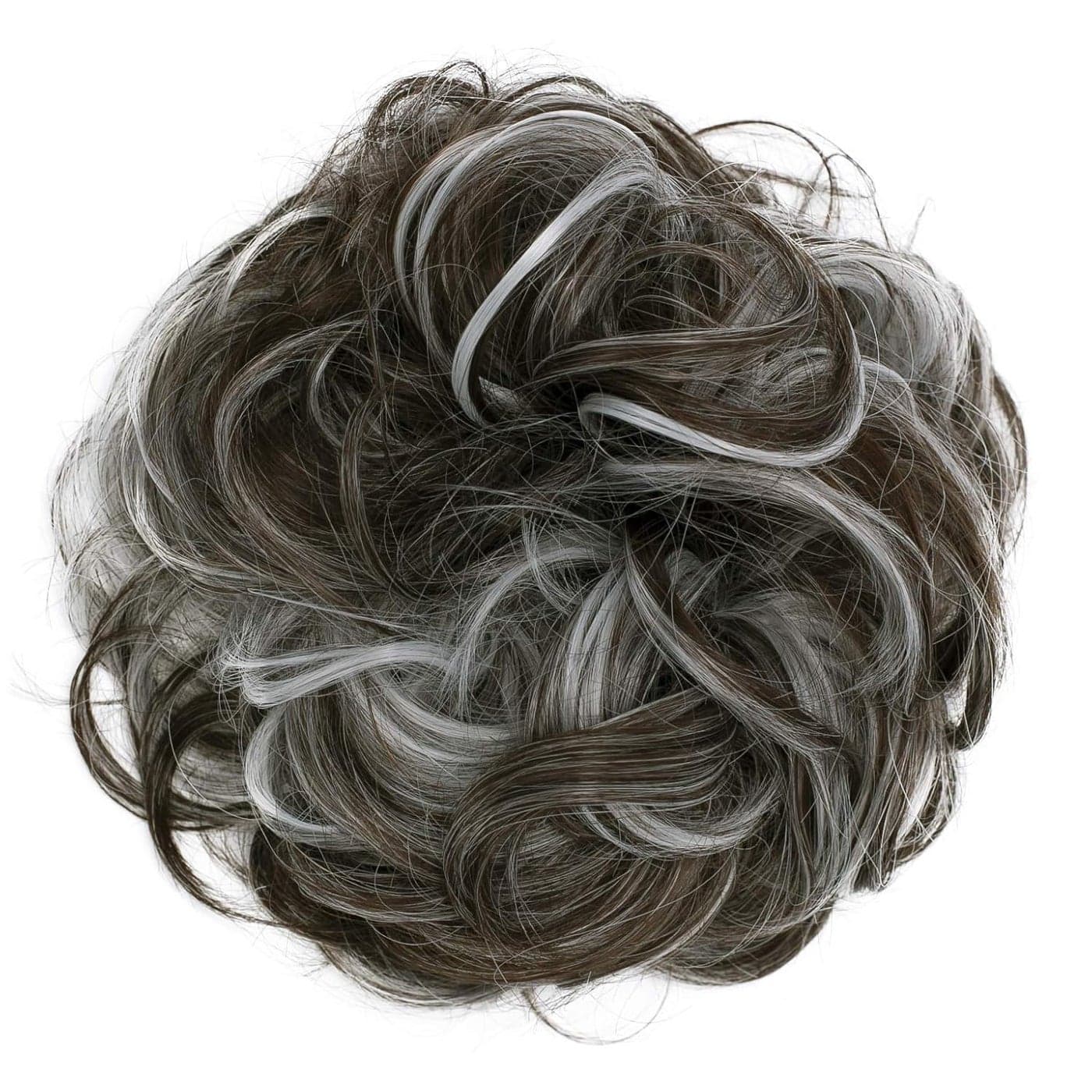CAISHA Big Hairpiece Scrunchy Updo Bridal Hairstyle curly Messy Bun Dark Brown Gray Mix G34E
