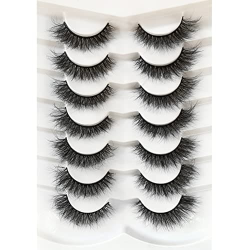 Pooplunch False Eyelashes Cat Eye Wispy Fairy Lashes Natural Volume Short Faux Mink Fake Eye Lash Strips 7 Pairs Pack