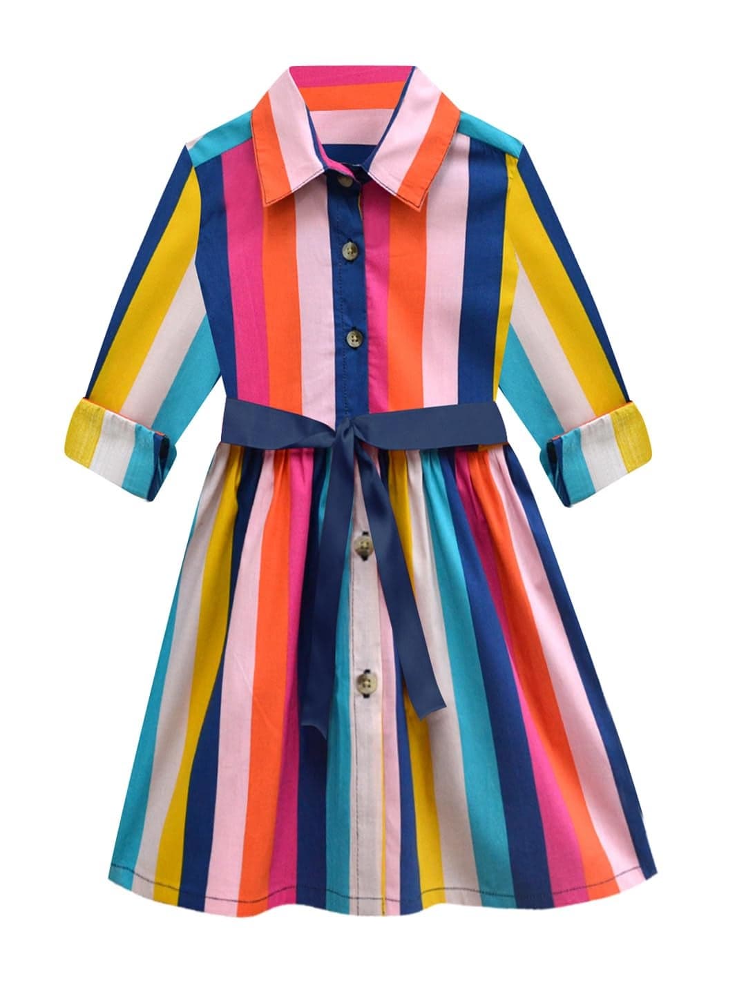 A.T.U.N. (ALL THINGS UBER NICE) Multi Striped Shirt Dress for Girls (in, Age, 15 Years, 16 Years, Multicolour 1)