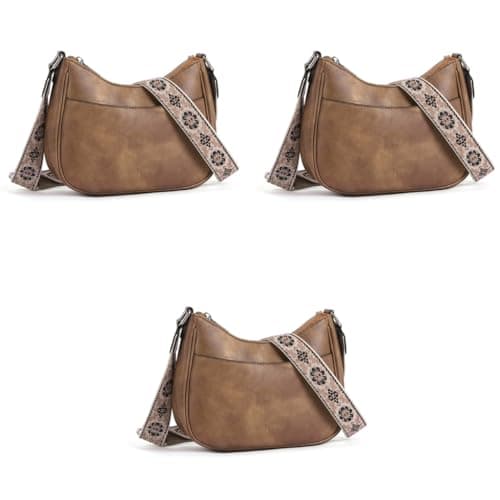 PALAY® Women Satchel Bag Fashion PU Solid Brown Crossbody Bag Sling Bag Shoulder Bag with Woven Embossed Shoulder Strap Casual Daily Satchel Bag