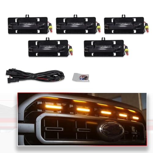 MODIPIM 5PCS Amber LED Front Grille Lights for Ford F150 XLXLTXLT Sporting 20212023 Front Grill Smoked Lens Running Light Kit with Wiring Harness