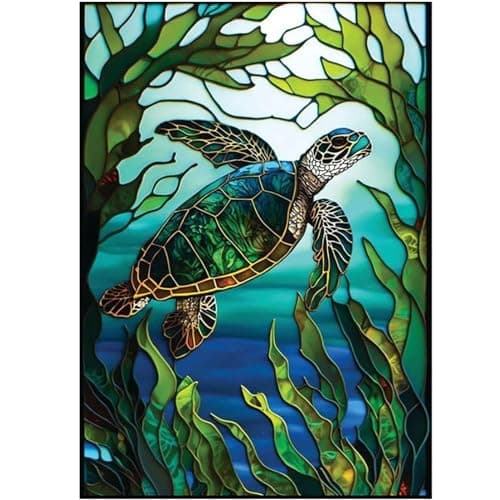 KTHOFCY 5D DIY Diamond Painting Kits for Adults Kids Sea Turtle Stained Glass Full Drill Embroidery Cross Stitch Crystal Rhinestone Paintings Pictures Arts Wall Decor Painting Dots Kits 157X118 in