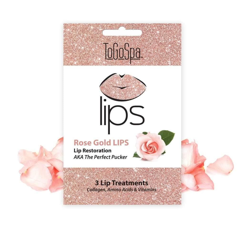 ToGoSpa LIPS The Perfect Pucker Moisturize Hydrate and Soothe Lips AntiAging Clean Collagen Gel Masks with Hyaluronic Acid Vitamins C E 3 Pack Rose Gold Lips