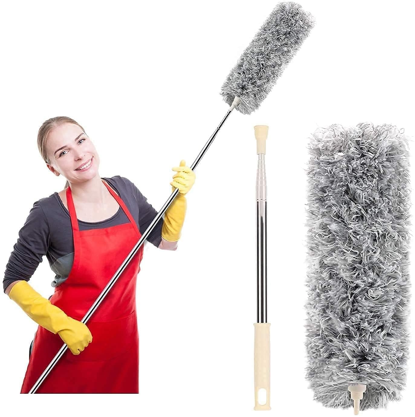 HEVIR 3in1 Long Handle Microfiber Feather Ceiling Duster with Extendable Pole 30100 Inch Bendable Head for Cleaning High Cobwebs Ceiling Fans Window Blinds Washable AntiScratch Design