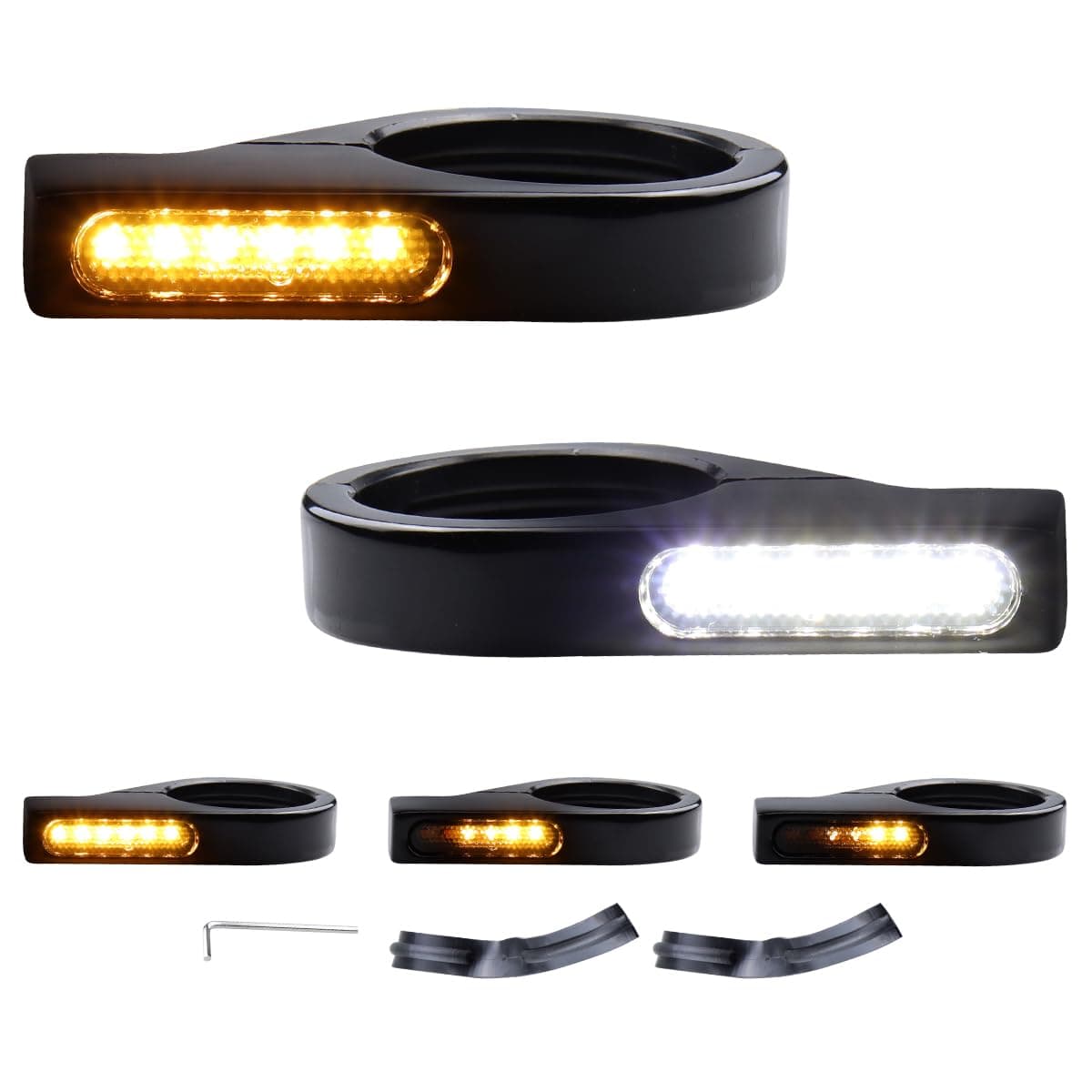 MotoParAcc Switchback Sequential Front Fork LED Turn Signals with Relocation Kit Motorcycle Running Lights for 3941mm Front Mount Fork Harley Sportster 883 1200 Dyna Touring Road King 19862013