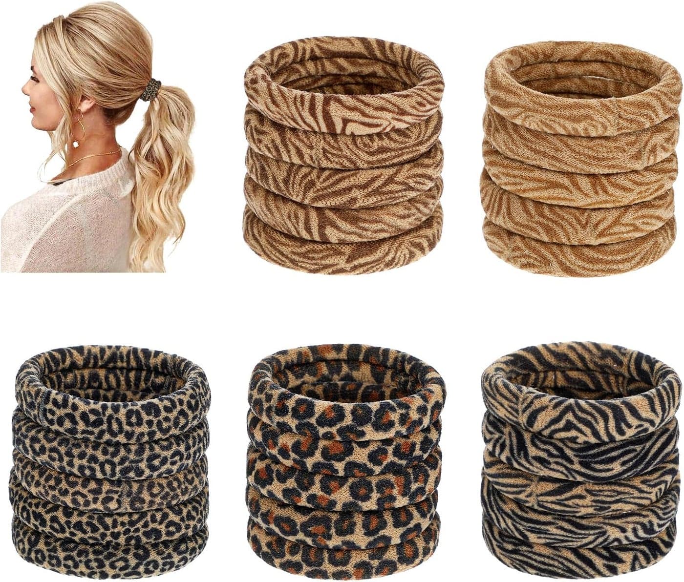 Seamless Hair Ties 25pcs Leopard Print Ponytail Holders Stretchy Soft Cheetah Print Hairbands Elastic Hair Accessories for Women Girls Thick Heavy Curly Hair
