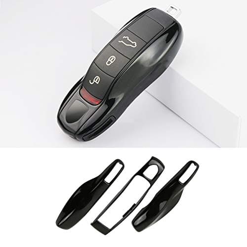Jaronx 3PCS Remote Key Covers for Boxster Turbo Cayenne Panamera Macan Cayman 911 ,Glossy Black Key Fob Shell Cover Painted Keyless Entry Skin Protectors