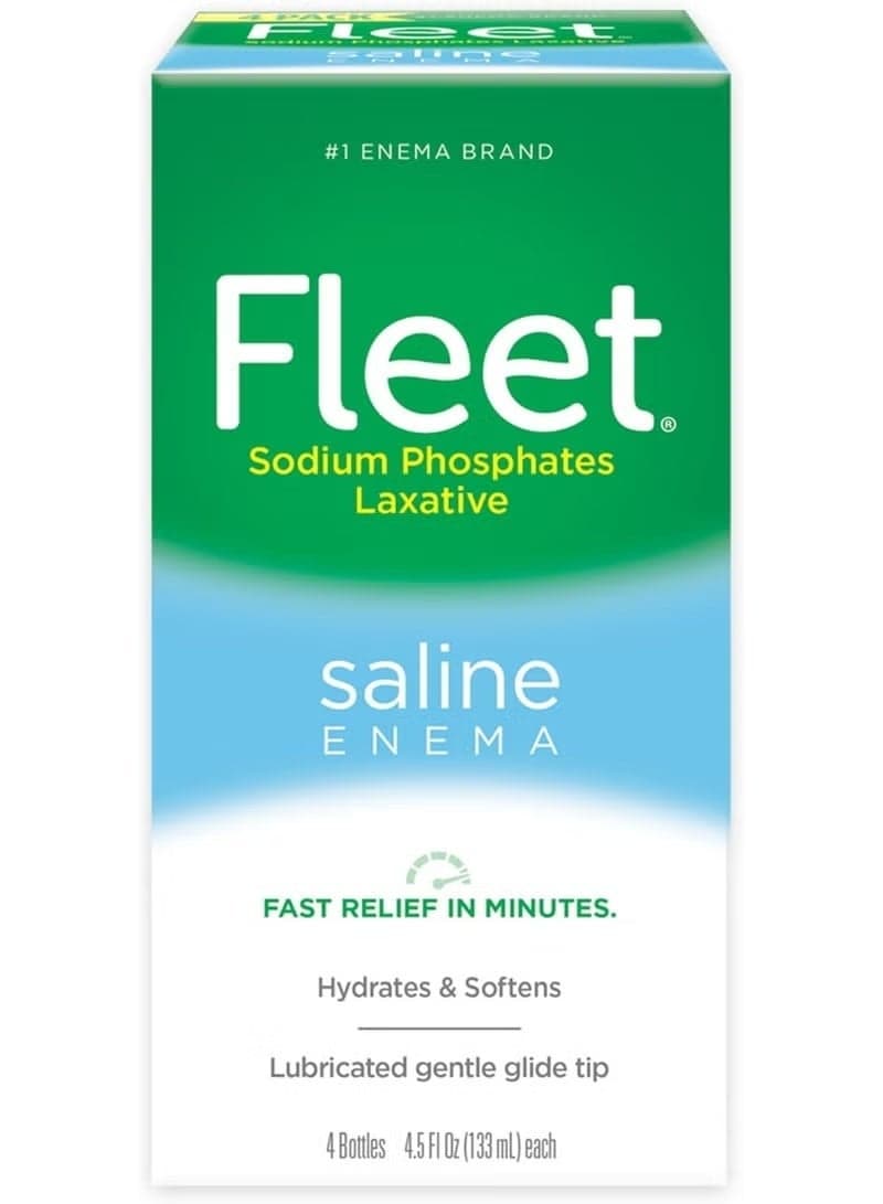 Laxative Saline Enema for Adult Constipation, 4.5 fl oz, 4 Bottles