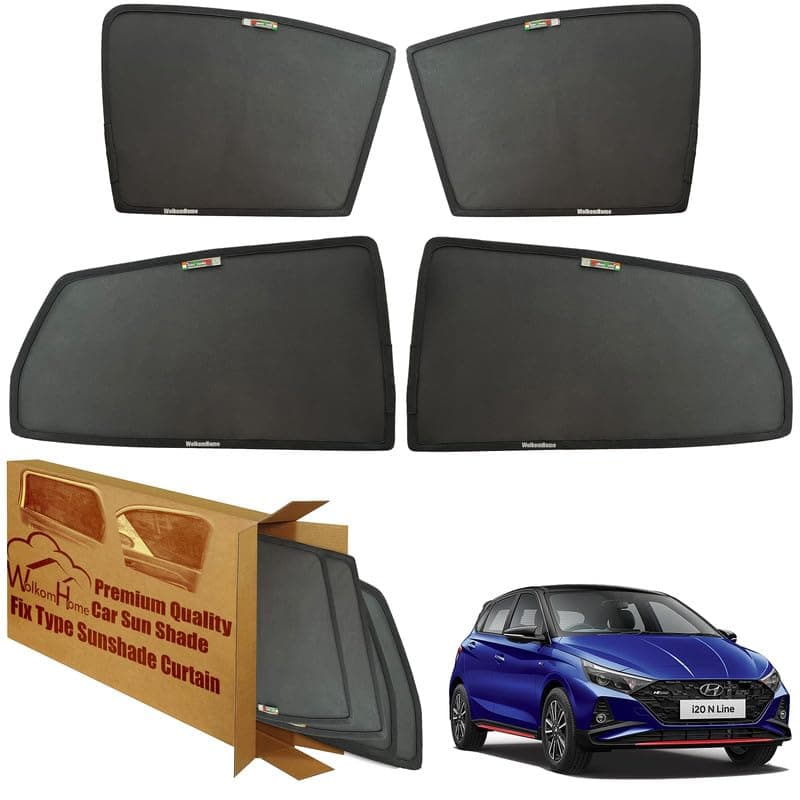 WolkomHome Car Window Sun Shade Protector Curtains Set of 4 pc for i20 N Line 2022