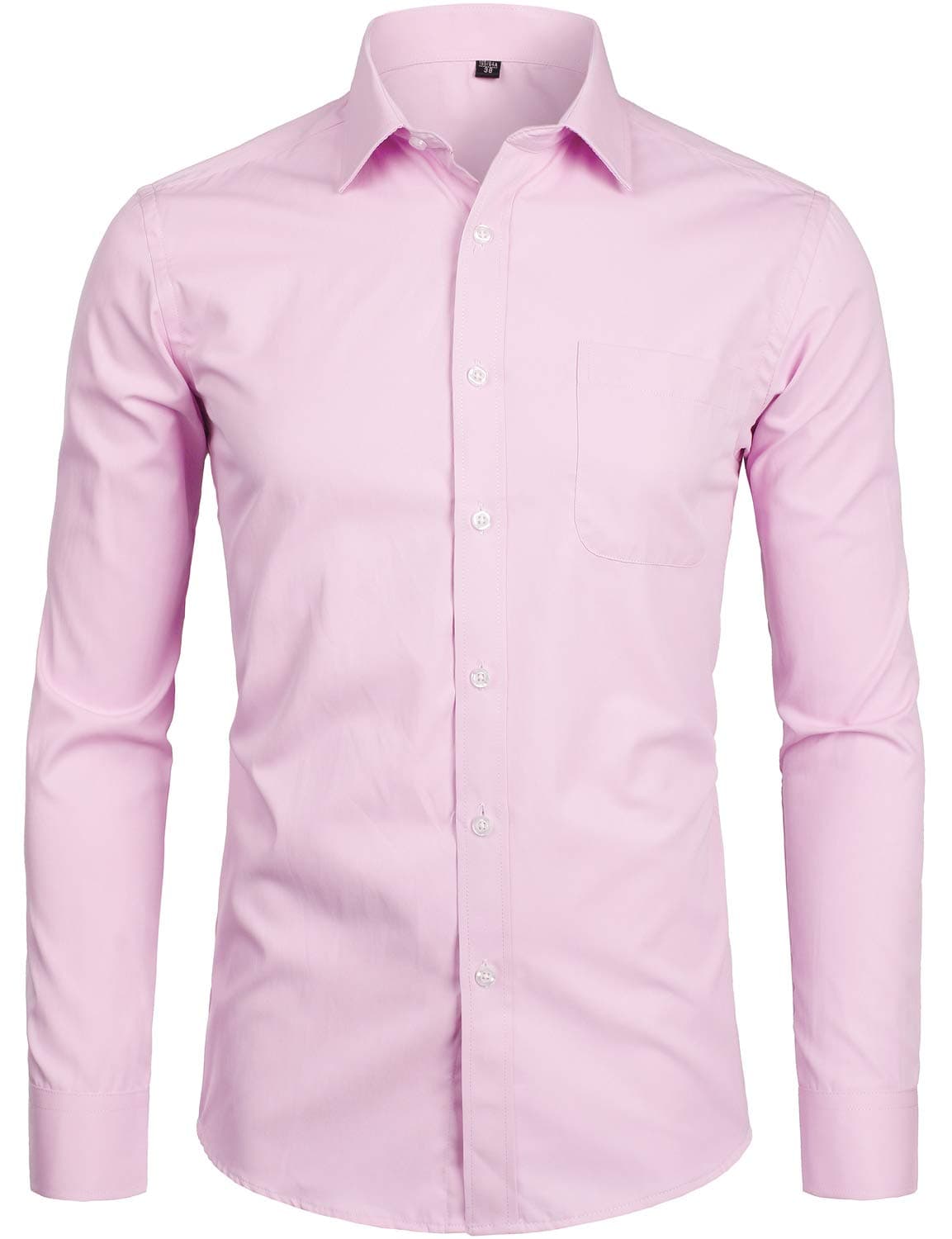 ZEROYAA Men's Long Sleeve Dress Shirt Solid Slim Fit Casual Business Formal Button Up Shirts with Pocket ZSSCL01 Pink XX-Large