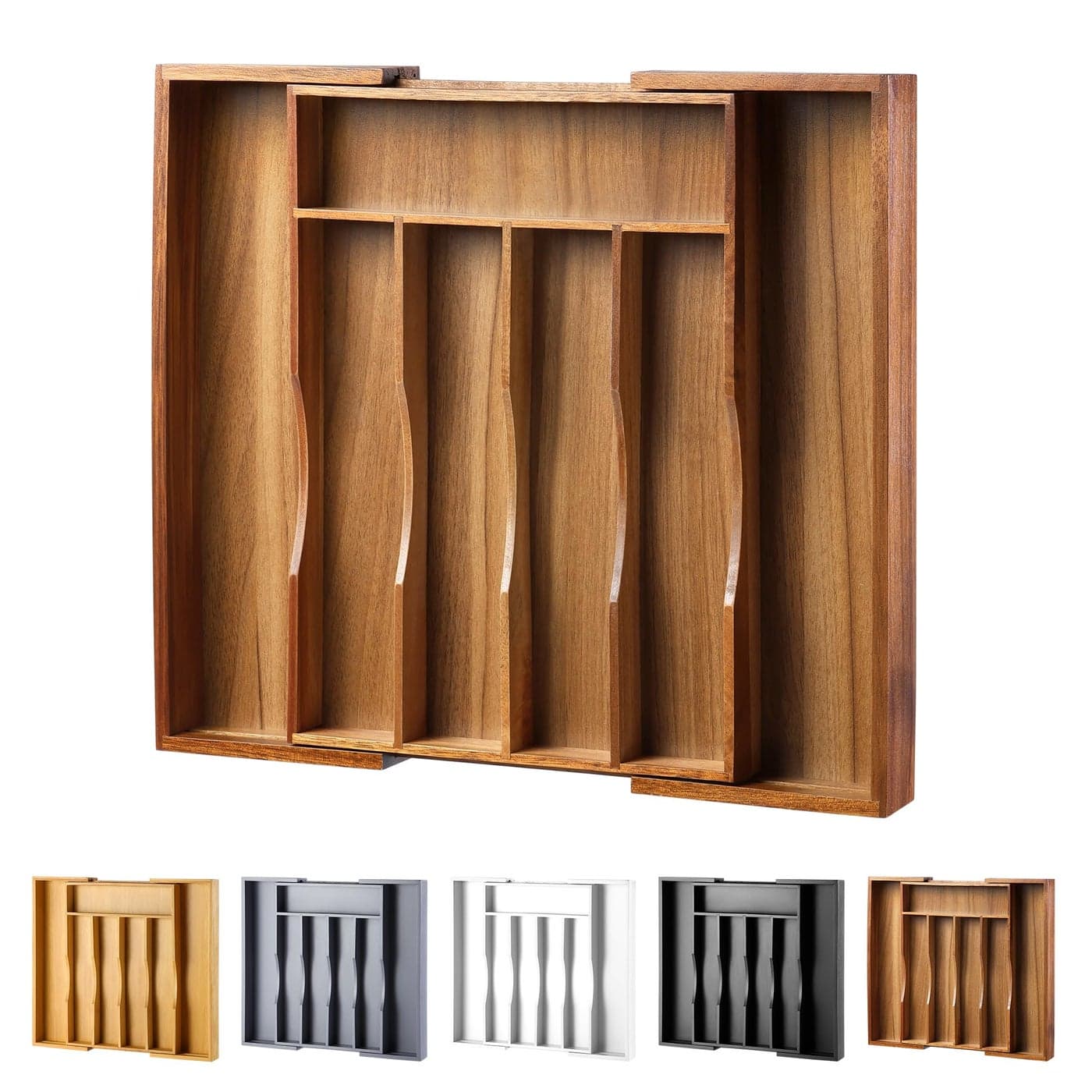oridom Expandable Acacia Kitchen Drawer Organizer for Cutlery and Utensils Adjustable Acacia Wood Cutlery Tray in Drawer for Flatware and Silverware in Kitchen