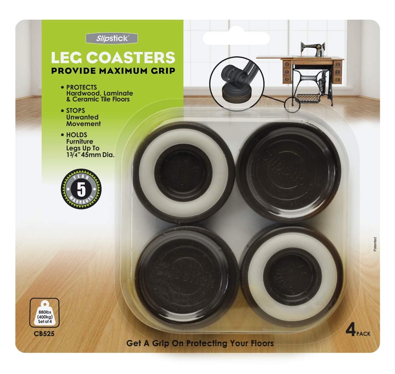 Slipstick CB525 134 Furniture Leg Coaster Cups Floor Protectors set of 4 Round Chocolate Color