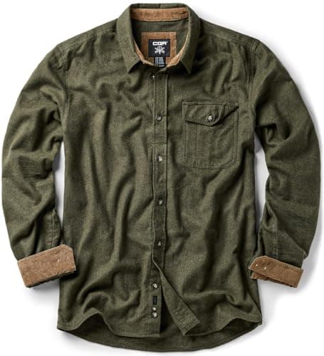 CQR Men's 100% All Cotton Button Down Flannel Shirts, Long Sleeve Brushed Warm Soft Casual Outdoor Plaid Shirt, Corduroy Hunter Green, Large