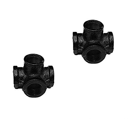 GeilSpace 4-Way, Malleable Iron Pipe Fittings - Vintage DIY Industrial Shelving, Industrial Decor, Furniture DIY (3/4", Black)